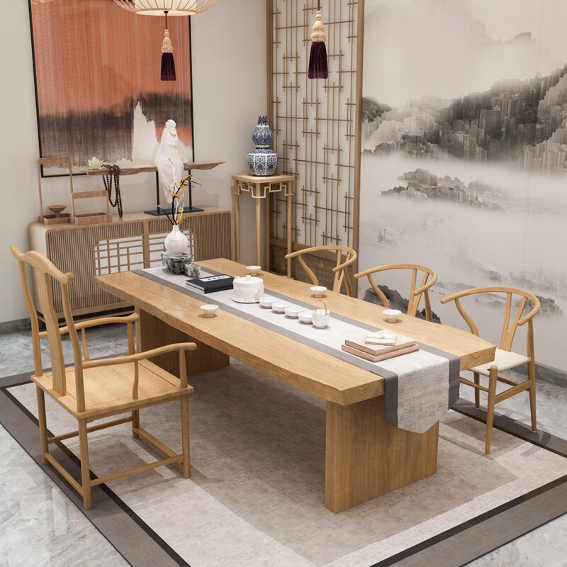 Solid wood tea table and chair combination large board wood antique simple kung fu tea table new Chinese negotiating tea table tea