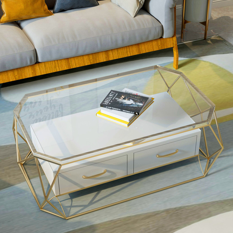 Nordic small family living room tempered glass rectangular coffee table modern simple ins style personality net black coffee table