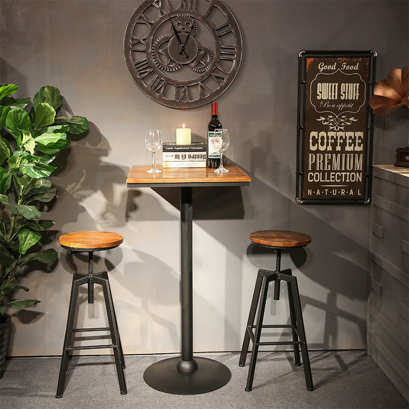 Modern minimalist iron solid wood home bar table coffee shop table bar table table and chair modern simple high-footed wall table