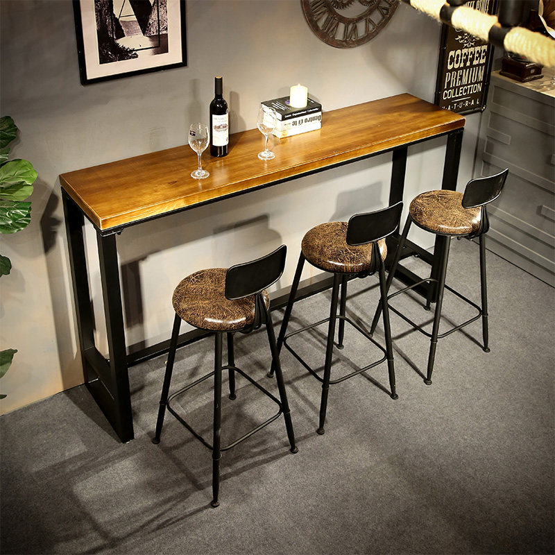 Modern minimalist iron solid wood home bar table coffee shop table bar table table and chair modern simple high-footed wall table