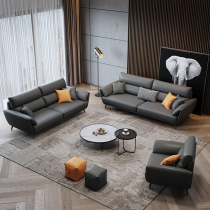 Office sofa tea table combination genuine leather minimalist modern business reception office sofa-style extremely minimalist trio