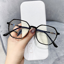 Anti-blue radiation eye myopia glasses women can match the Korean version of tide plain black frame face small flat lens