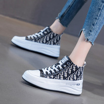 Fashion high womens shoes 2021 autumn new leather canvas fashion casual shoes Childrens bag with thick soled high state shoes