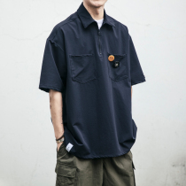 polo shirt male tide sign big code short sleeve summer thin loose day tide tooling shirt half sleeve function Paul shirt wave