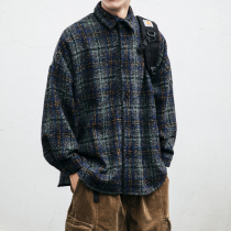 Spring and Autumn Japanese Retro Tide Brand Plaid Shirt Men Long Sleeve Korean Trend Couple Joker Casual Jacket Tide