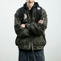 Tide brand spring and autumn American vintage MA-1 flying jacket casual labeling design baseball uniform overalls jacket male tide