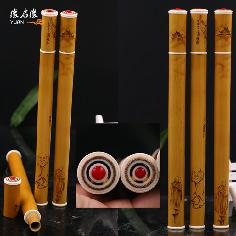 Collection of famous bamboo root carving leaves green and old materials jade bamboo heat transfer sea land and air incense tube hand carved handle pieces
