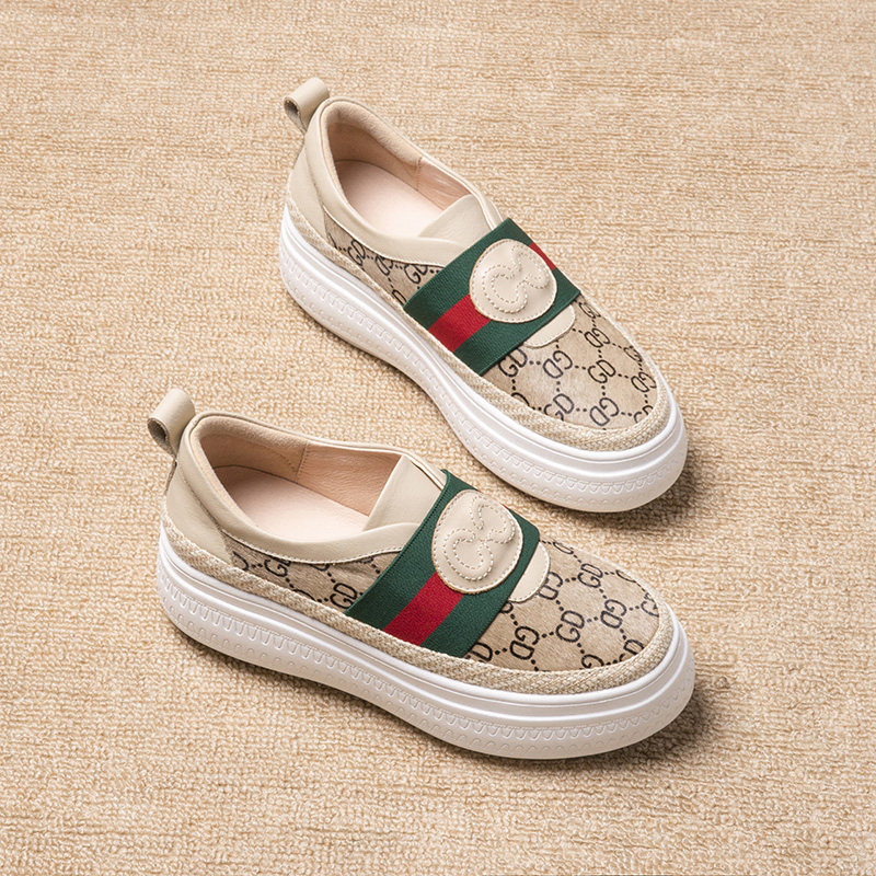 Original horse hair thick-soled muffin shoes leather a foot lazy shoes tide deep mouth casual shoes spring model to increase womens shoes