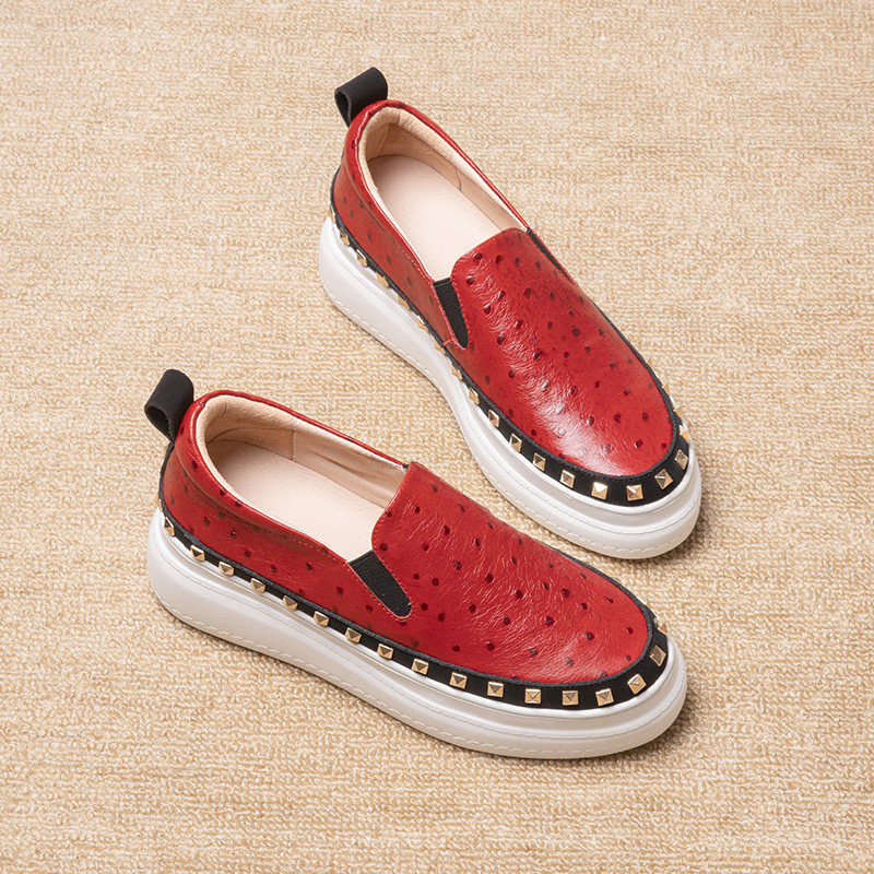 The original high riveted loose cake shoes thick sole single-shoe womens inner high-rise British fengleaf shoes a foot leather womens shoes