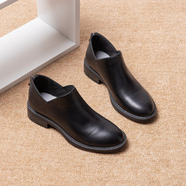 Genuine leather leather small short boots autumn winter style Inren 100 hitch flat bottom and ankle boot retro big code black boots female small leather shoes