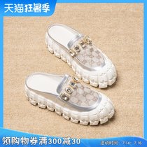 Original handmade diamond-encrusted Baotou half slippers for women Design mesh breathable large head thick bottom platform shoes cool slippers for women