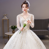 V-collar main wedding dress 2021 New Palace style winter bride long sleeve temperament Starry Sky tailing thick arm