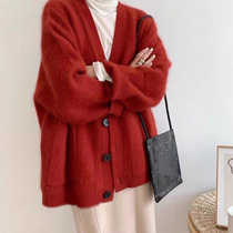 2021 new V-neck loose knitted cardigan single-breasted short early autumn top female design sweater jacket