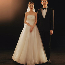 Bandeau satin light wedding dress 2021 new temperament bride retro simple fairy out yarn little summer