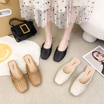 Baotou Half slippers female outside wearing 2023 New summer cool towed flat bottom soft bottom sandals Single shoes One foot pedal womens shoes