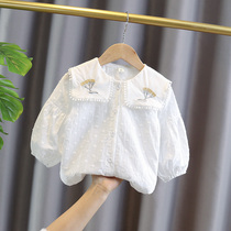 Girl White Shirt Long Sleeve Children Spring Autumn Pure Cotton Lining Clothes 2022 Spring New Female Baby Doll Collar Spring Clothing