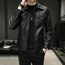 Leather leather jacket male autumn slim Korean version of the trend handsome pilot locomotives individual mens leather coat WT
