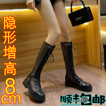 Display Slim Rider Boots Breathable Thin inside Heightening Long Drum Boots Summer White Boots Female Mesh Yarn Hollowed-out Mid-Cylinder Mesh Boots