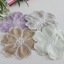 Kaimejia pure linen fabric mat table mat tea cup mat flower-shaped machine embroidered coaster embroidered coaster