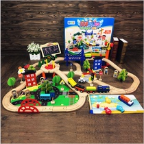 Export Korea solid wooden train track set small train children toy car boy 2020 New