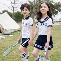 Kindergarten garden uniform Summer school uniform Childrens summer class uniform College style short sleeve suit Graduation photo Navy