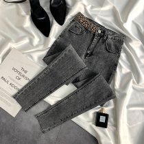  Smoky gray jeans womens high waist thin and high tight little pants nine points and eight points small 2021 new style