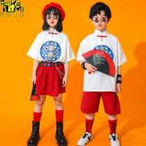 Childrens Chinese style Tang suit summer dress girl national tide style Hanfu hip hop suit boy ancient costume thin short sleeve tide suit