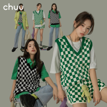 CHUU Classic checkerboard V-collar stacked Vest Womens 2021 New early autumn casual plaid loose top