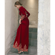 Chinese cheongsam toast bride winter temperament wine red wedding autumn winter engagement dress dress women long sleeve spring and autumn