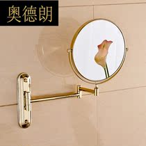 Golden all copper antique bathroom beauty mirror bathroom mirror bathroom folding mirror enlarged double-sided makeup mirror telescopic mirror