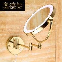 Full copper with LED lamp Beauty Mirror Wall Wall bathroom vanity mirror folding telescopic double-sided magnifying glass vanity mirror rotating J