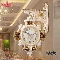 European luxury clock double-sided wall clock living room two-sided clock silent creative oversized American retro wall-mounted watch