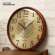 Safflower pear solid wood Chinese wall clock living room new Chinese style watch Chinese style home modern silent atmospheric clock