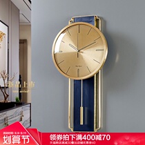 New New Chinese light luxury wall clock living room fashion watch modern simple European home clock solid wood wall clock