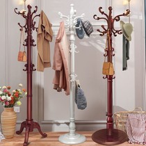 Simple coat rack Floor-to-ceiling solid wood bedroom hanger Household vertical clothes bag single rod living room room shelf