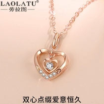 Laura Tu love heart-shaped 18K gold real diamond necklace Lady Rose Gold Gold collarbone pendant Valentines Day gift