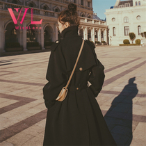 WishLane black trench coat womens long model autumn 2021 New British style temperament fashion coat coat