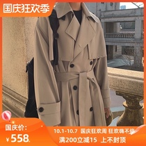 Spring and autumn windbreaker mens long double-breasted loose coat Korean trend casual English handsome coat