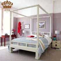New Chinese style antique shelf bed Solid wood bed Southeast Asian retro drapery bed Classical old ash wood double bed