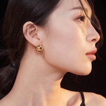Orange family orange 925 silver needle new advanced senses round ball ear button Korean temperament net red lukewarm wind ear decoration