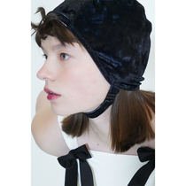 MOF Stretch Store Hot Spring Holiday Designer Japanese Cute Fashion Black Velvet Swim Hat Women