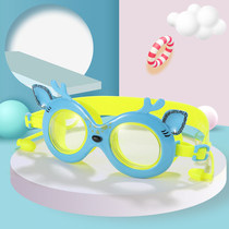 Swimming goggles Childrens anti-fog diving glasses HD transparent flat professional waterproof cartoon with earplugs one-piece swimming goggles