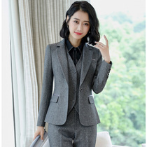 Gray suit suit long-sleeved professional wear womens formal wear free ironing white-collar sales fashion temperament three-piece manager suit