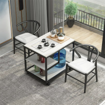 Mobile small tea car Chinese coffee table balcony rock board tea table and chair combination home mini tea table set