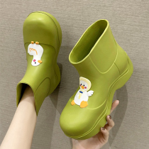 Cartoon Rain Shoes Women Summer Fashion New Outwear Rubber Shoes Cover Shoes Light Cute Rain Boots Non-slip Thick Bottom Waterproof Short Boots