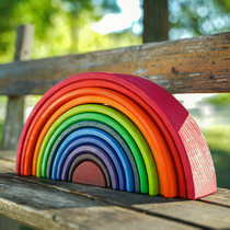 Grimm rainbow building blocks series Pyramid Montessori childrens wooden build early education Motherland version toy ins