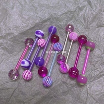 Immortal puncture purple girl cute acrylic tongue nail titanium steel 14g European and American personality hot girl tongue nail