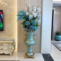 Floor-to-ceiling large vase European home villa entrance living room decoration flower arrangement Large decorative resin vase green