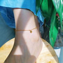 Chow Tai Fook Wanmei 18K Gold Simple Anklet Womens Korean Edition Personality Rainbow Wishing Golden Ball Niche Design