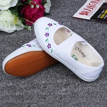 Childrens dance mens and womens canvas white Performance Single ball Beibei gymnastics shoes white embroidered tie style